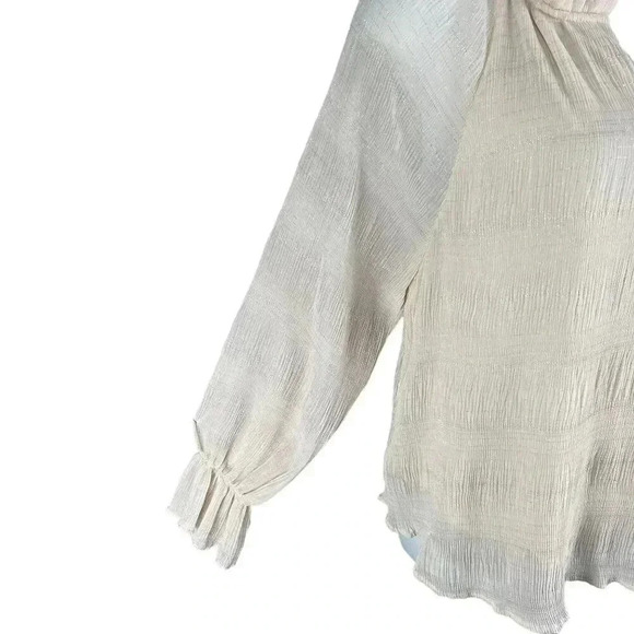 UMGEE Womens L Ruffle Metallic Champagne Blouse Crinkled Shimmer Mandarin Neck - Picture 5 of 16